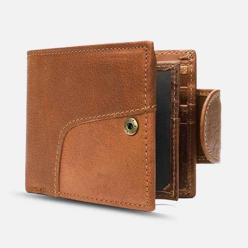 Menn Ekte Skinn Bifold Rfid Anti-Tyveri Multi-Card Slot Retro Casual Kortholder Mynt Lommebok