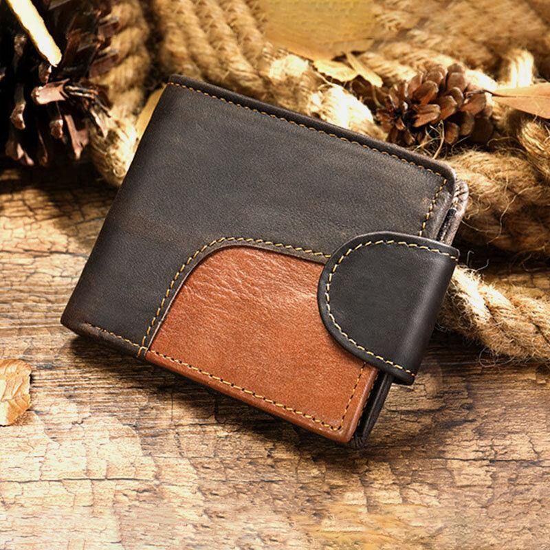 Menn Ekte Skinn Bifold Rfid Anti-Tyveri Multi-Card Slot Retro Casual Kortholder Mynt Lommebok