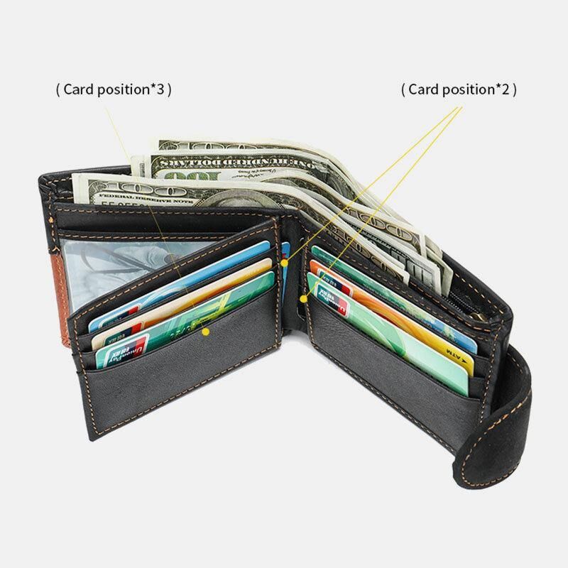 Menn Ekte Skinn Bifold Rfid Anti-Tyveri Multi-Card Slot Retro Casual Kortholder Mynt Lommebok