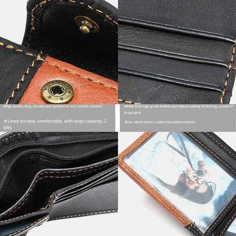 Menn Ekte Skinn Bifold Rfid Anti-Tyveri Multi-Card Slot Retro Casual Kortholder Mynt Lommebok