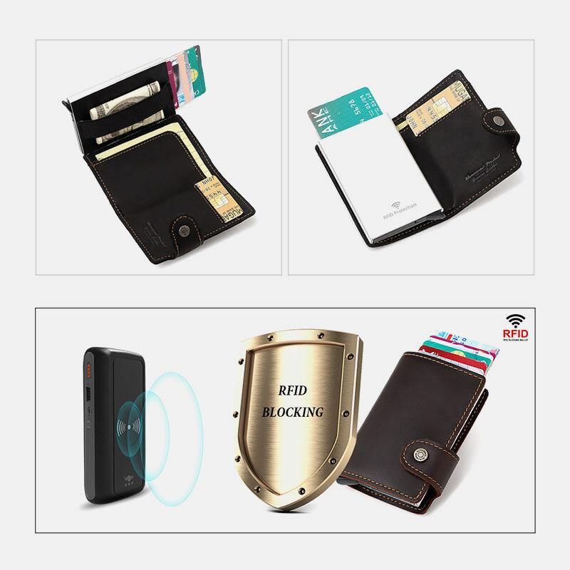 Menn Ekte Skinn Multi-Card Slot Rfid Anti-Theft Vintage Business Casual Kortholder Pengeklemmer Lommebok Veske