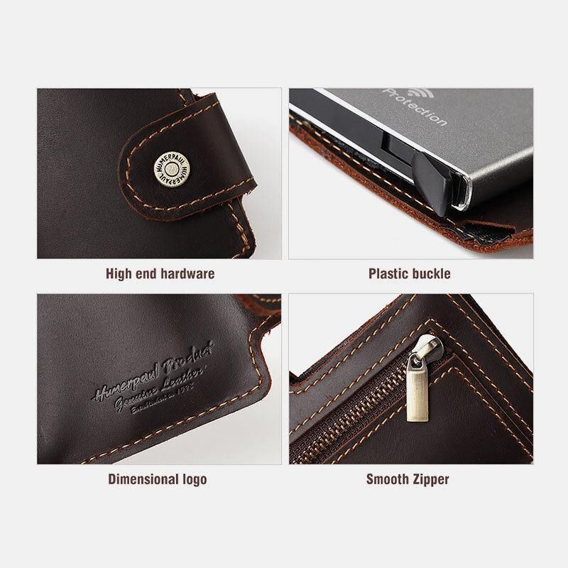 Menn Ekte Skinn Multi-Card Slot Rfid Anti-Theft Vintage Business Casual Kortholder Pengeklemmer Lommebok Veske