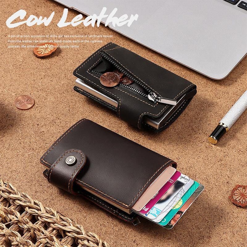 Menn Ekte Skinn Multi-Card Slot Rfid Anti-Theft Vintage Business Casual Kortholder Pengeklemmer Lommebok Veske