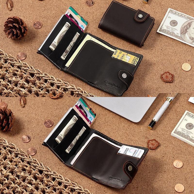 Menn Ekte Skinn Multi-Card Slot Rfid Anti-Theft Vintage Business Casual Kortholder Pengeklemmer Lommebok Veske