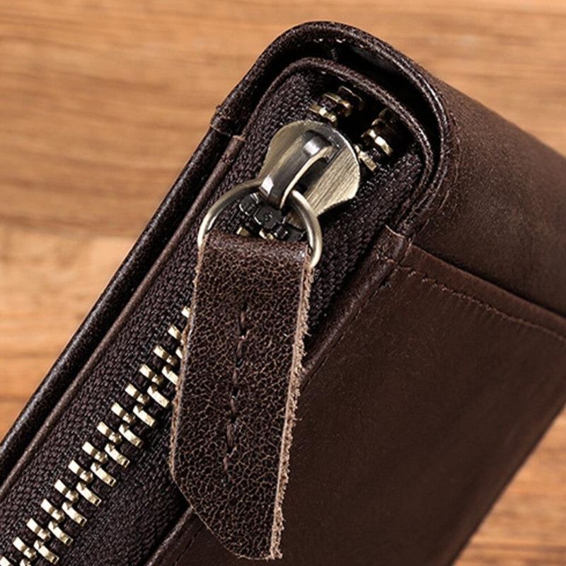 Menn Genuine Leather Business Retro Kuskinn Multifunksjon Kortholder Lommebok