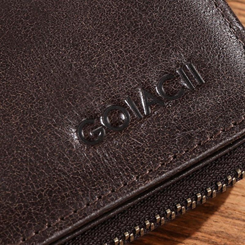 Menn Genuine Leather Business Retro Kuskinn Multifunksjon Kortholder Lommebok