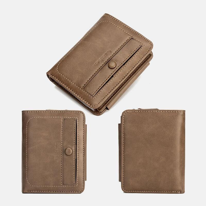 Menn Kunstskinn Retro Business Trifold Multi-Slot Kortholder Lommebok