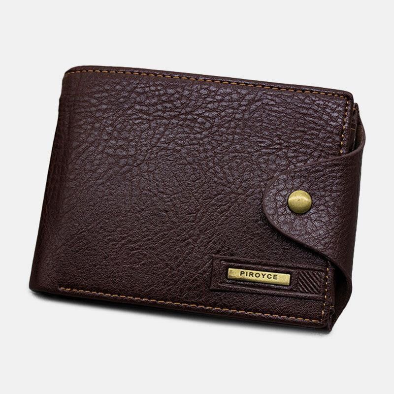 Menn Pu Leather Trifold Hasp Stor Kapasitet Retro Casual Kortholder Mynt Lommebok