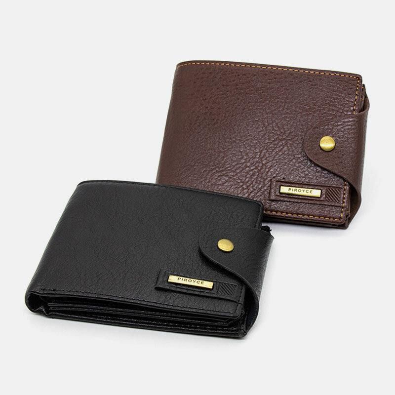 Menn Pu Leather Trifold Hasp Stor Kapasitet Retro Casual Kortholder Mynt Lommebok