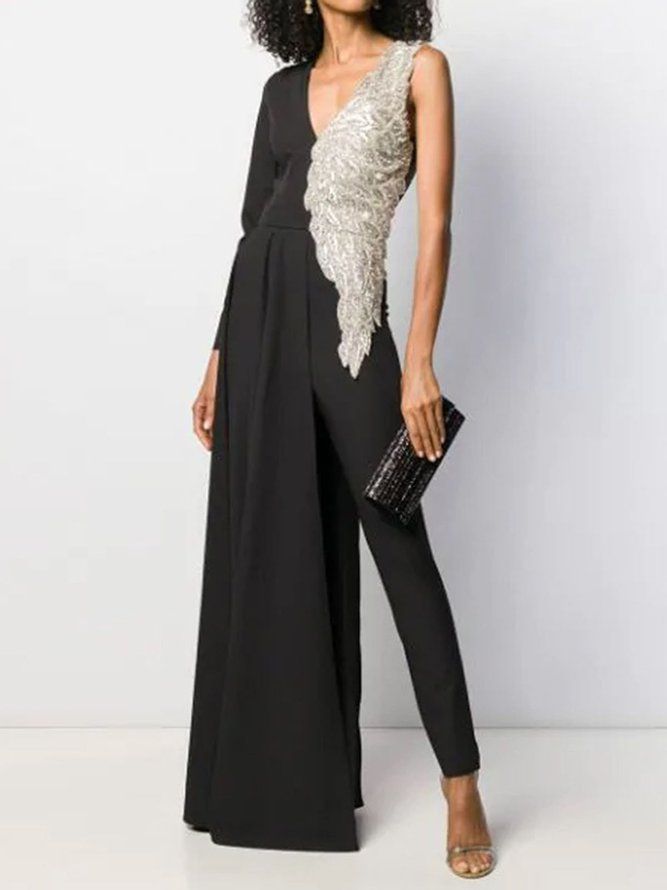 V-Hals Paneled Sheath Elegant Jumpsuit