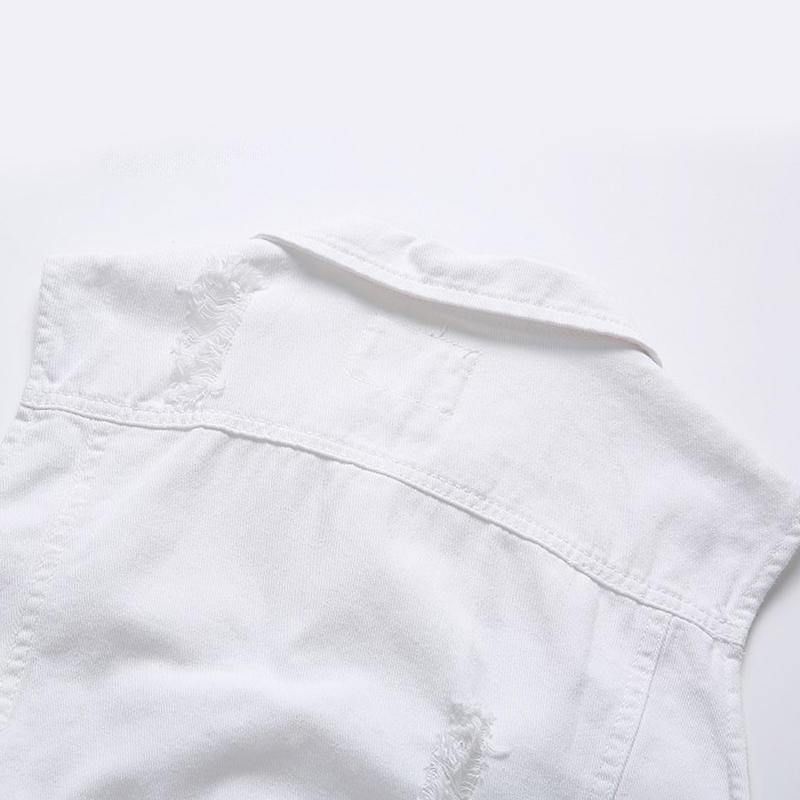 Casual Holes Pocket White Denim Vester