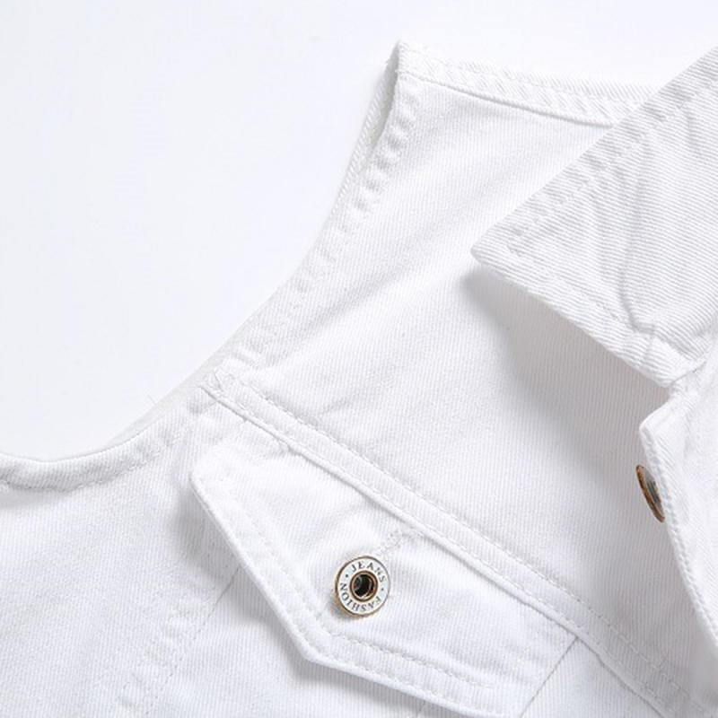 Casual Holes Pocket White Denim Vester