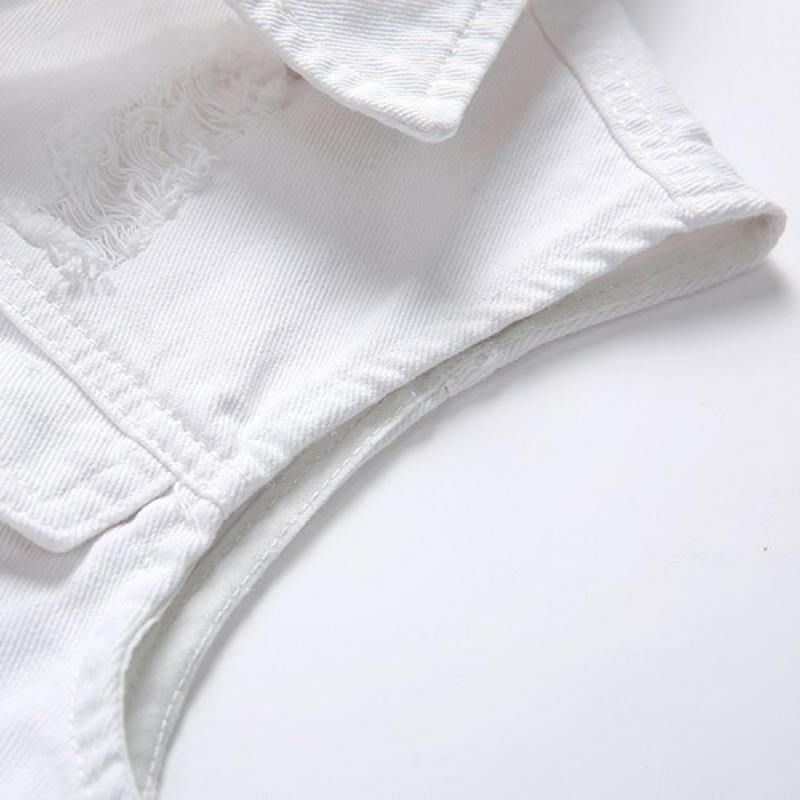 Casual Holes Pocket White Denim Vester