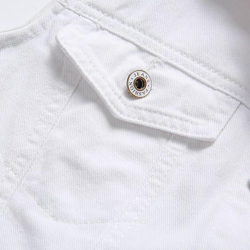 Casual Holes Pocket White Denim Vester