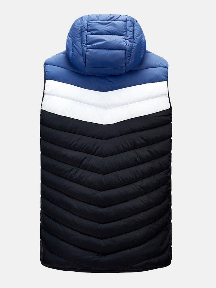 Herre Patchwork Ermeløs Varm Glidelås Hette Polstret Gilet Vest