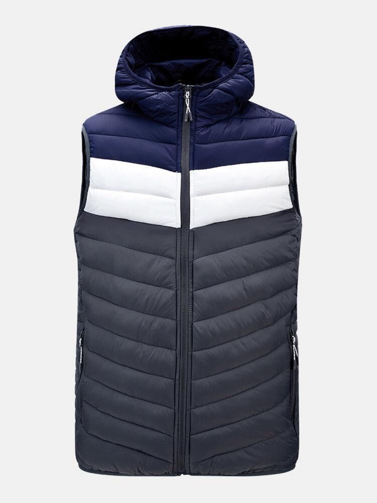 Herre Patchwork Ermeløs Varm Glidelås Hette Polstret Gilet Vest