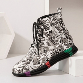Kvinner Casual Letter Graffiti Printing Multicolor Snøring Korte Combat Boots