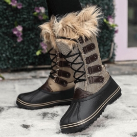 Kvinner Solid Furry Varm Sklibestandig Cross Strap Mid Calf Snow Boots