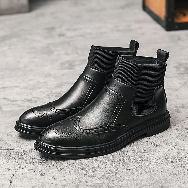 Menn Brogue Comfy Elastic Slip On Chelsea Boots