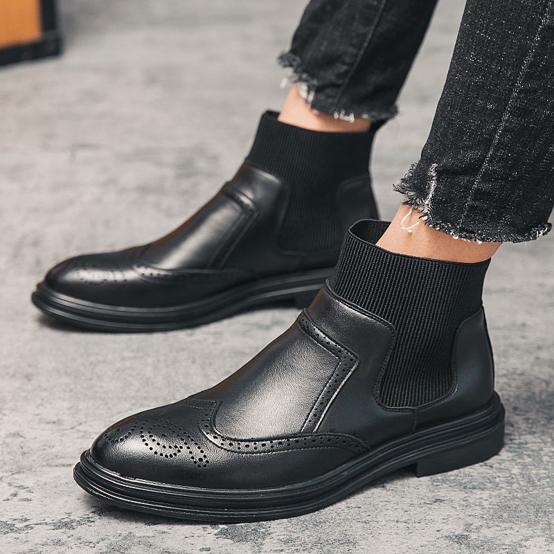 Menn Brogue Comfy Elastic Slip On Chelsea Boots