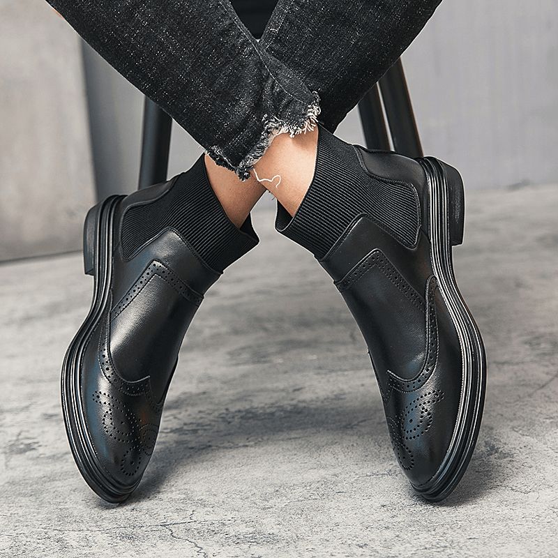 Menn Brogue Comfy Elastic Slip On Chelsea Boots