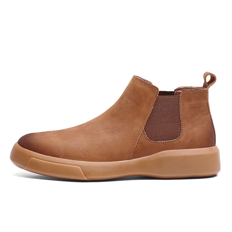 Menn Comfy Cowhide Leather Sklisikker Elastisk Slip On Casual Chelsea Boots