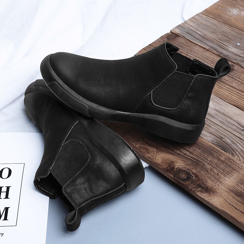 Menn Comfy Cowhide Leather Sklisikker Elastisk Slip On Casual Chelsea Boots