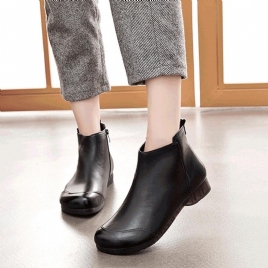 Plus Size Kvinner Uformell Solid Wide Fit Side Glidelås Flat Ankel Boots