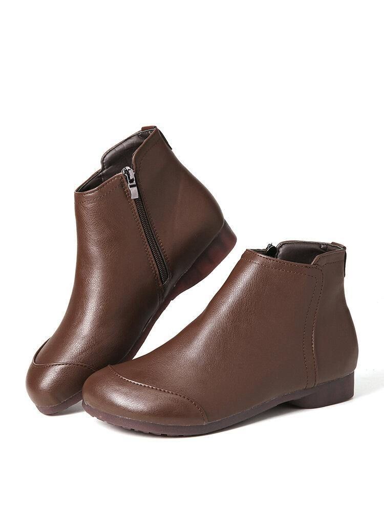 Plus Size Kvinner Uformell Solid Wide Fit Side Glidelås Flat Ankel Boots