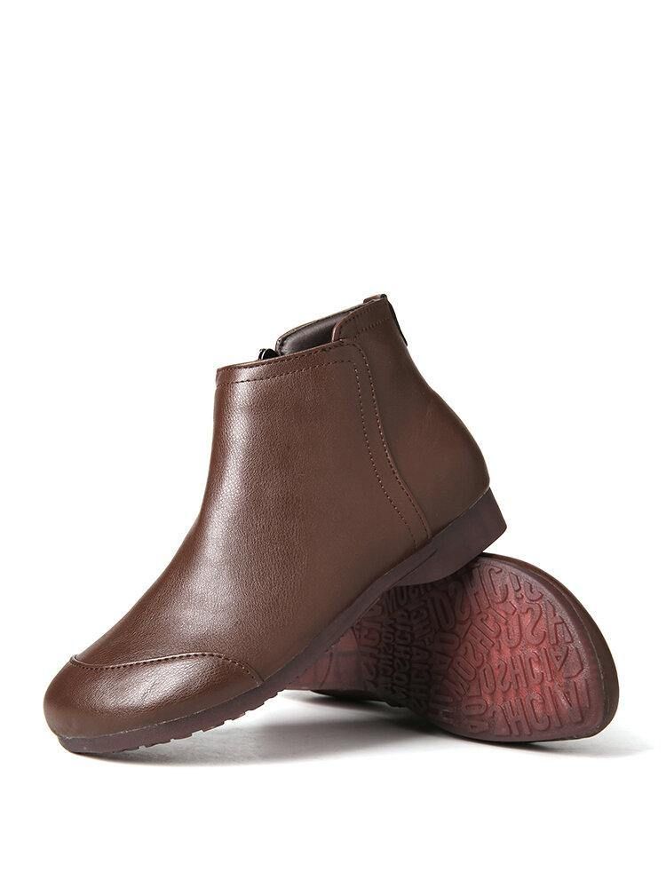 Plus Size Kvinner Uformell Solid Wide Fit Side Glidelås Flat Ankel Boots