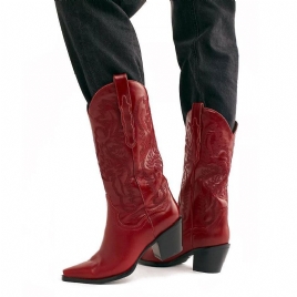 Plus Size Retro Dame Floral Chunky Heel Mid-Calf Cowboy Boots