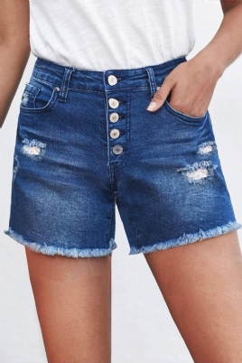 Denimshorts Med Knepping Og Frynsete