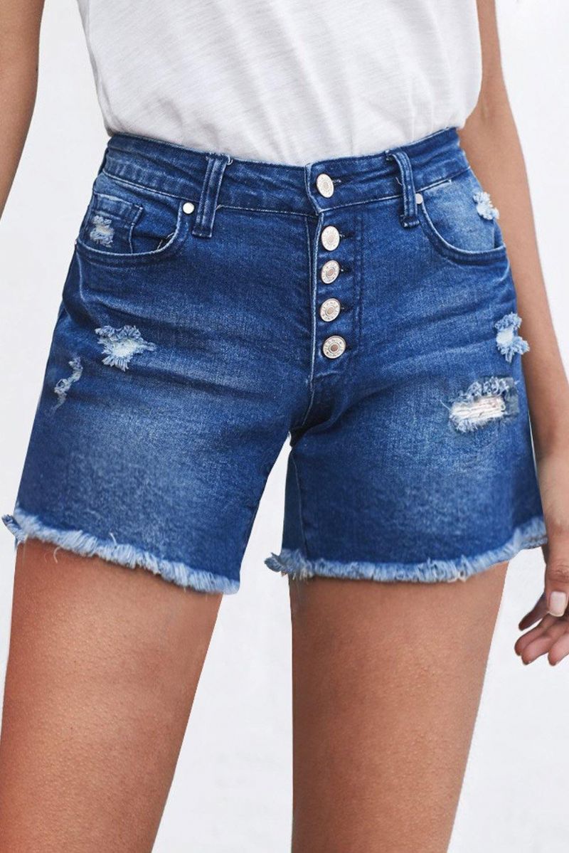 Denimshorts Med Knepping Og Frynsete