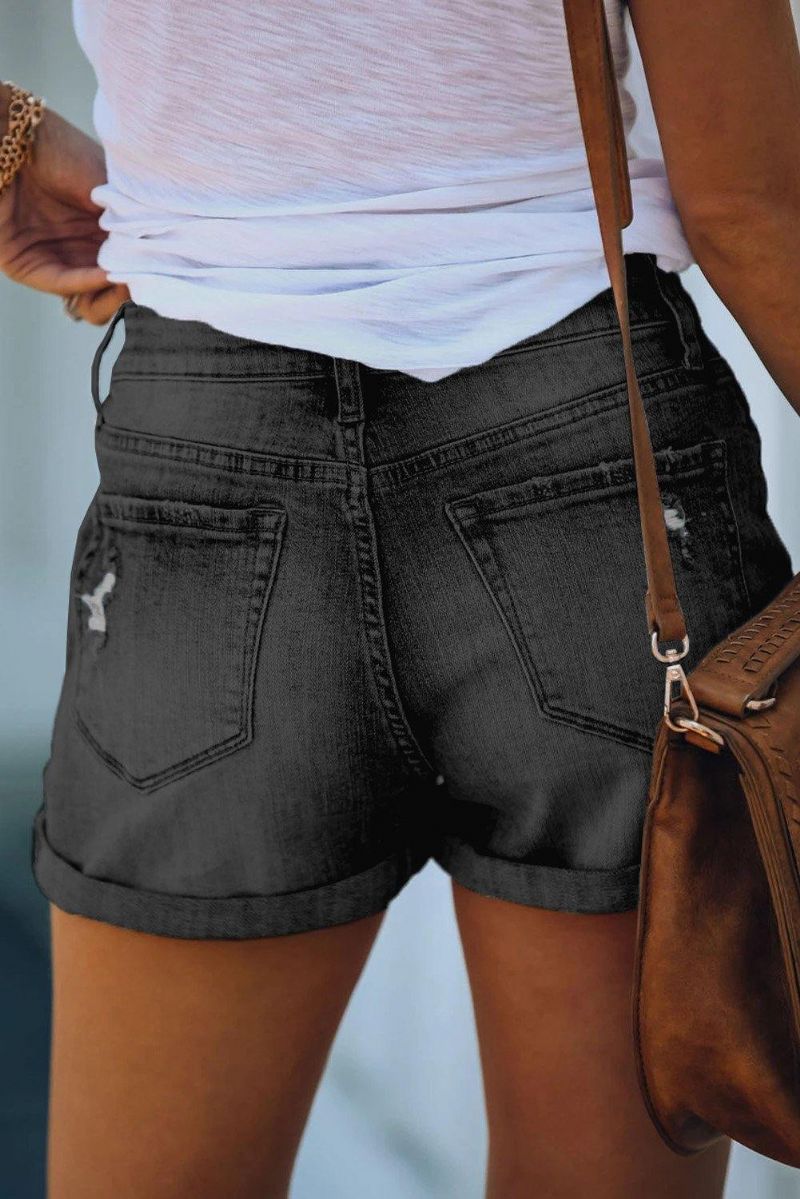 Denimshorts Med Mansjetter Med Dobbel Knapp