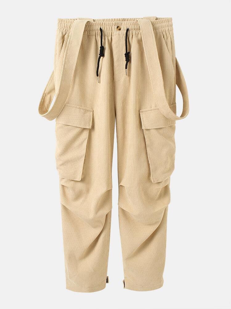 Kordfløyel For Menn Med Snøring Og Strappy Cargo Jumpsuit Med Lomme