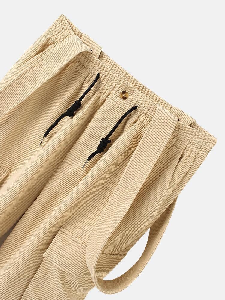 Kordfløyel For Menn Med Snøring Og Strappy Cargo Jumpsuit Med Lomme