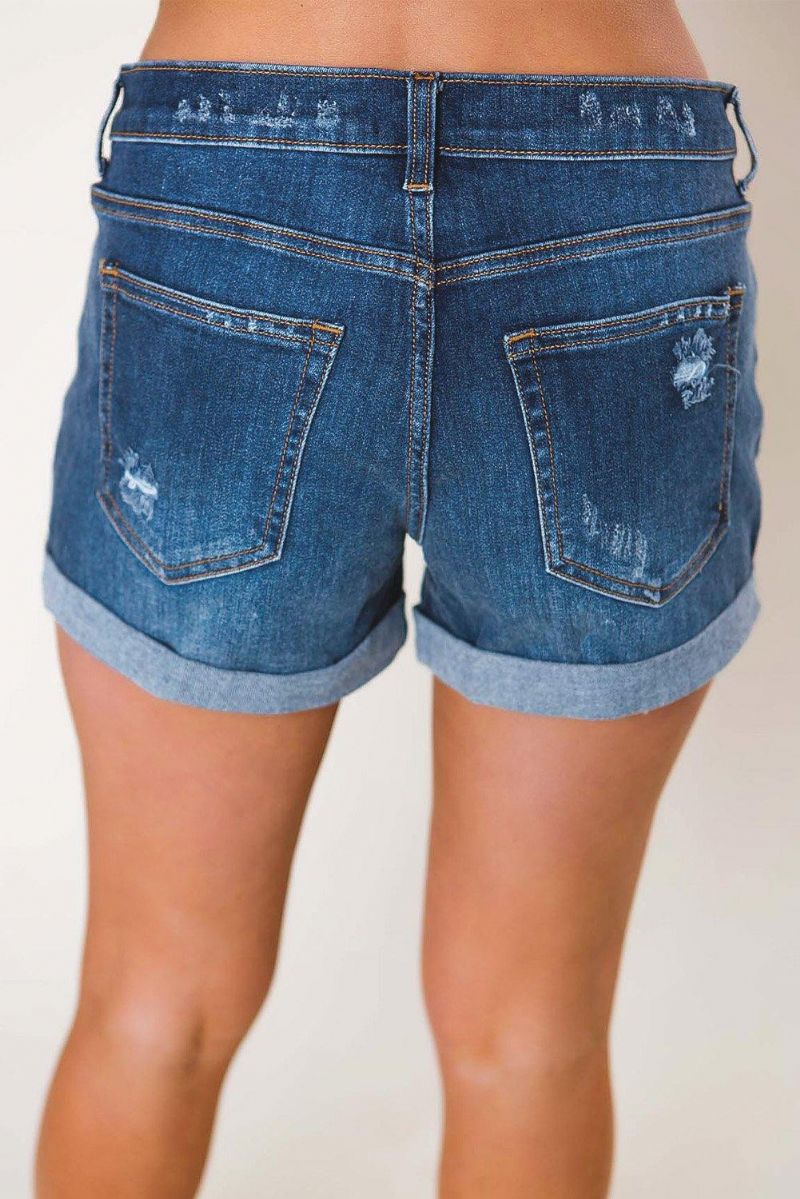 Medium Wash Brettede Denimshorts