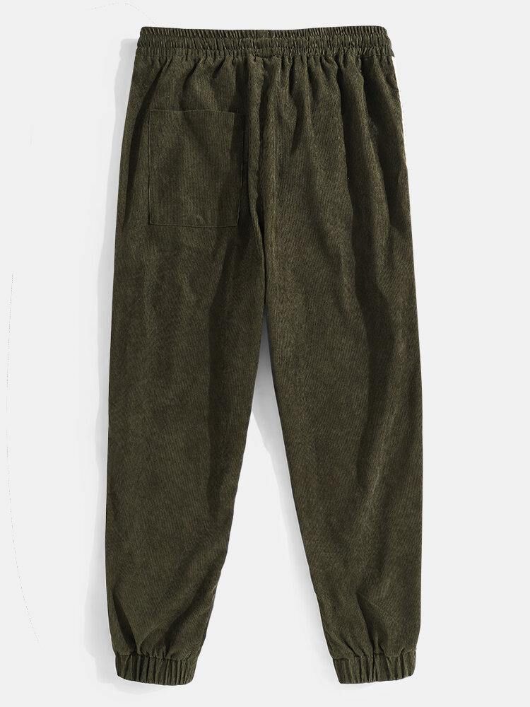 Menns Corduroy Side Stripe Casual Joggerbukser Med Snøring