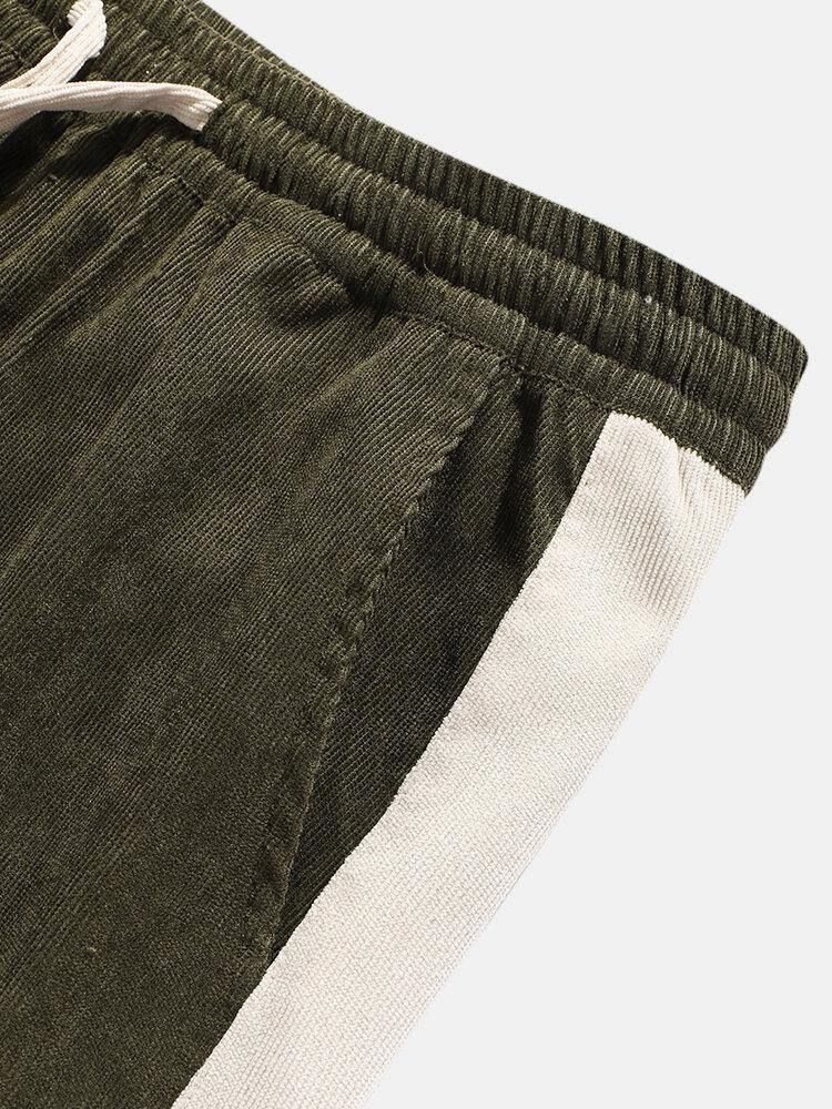 Menns Corduroy Side Stripe Casual Joggerbukser Med Snøring