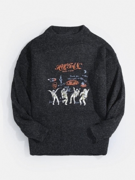 Astronaut Brevtrykk For Menn Med Rund Hals Strikkede Uformelle Pullover-Gensere