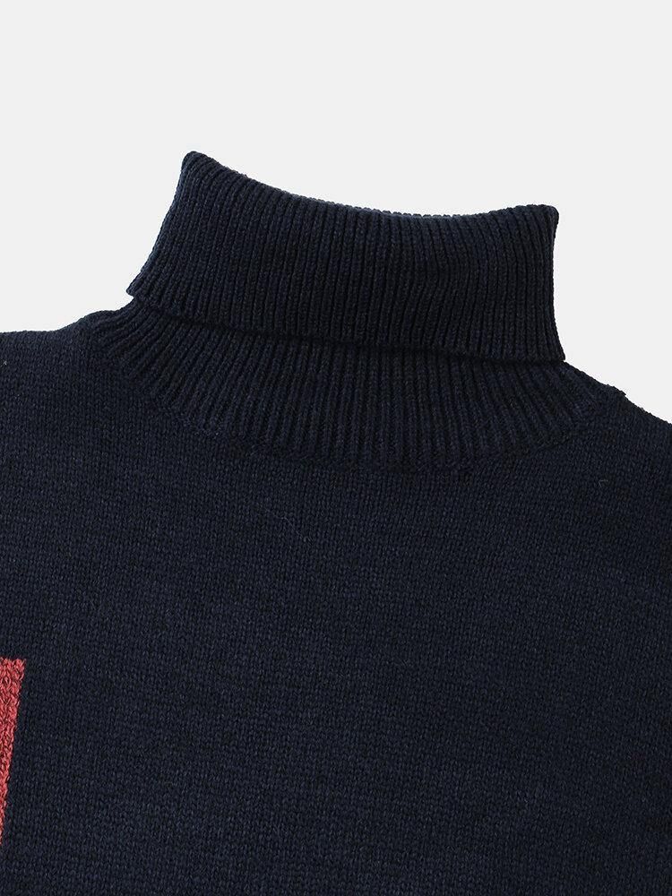 Menns Fargeblokk Turtleneck Strikket Rib Casual Pullover Gensere