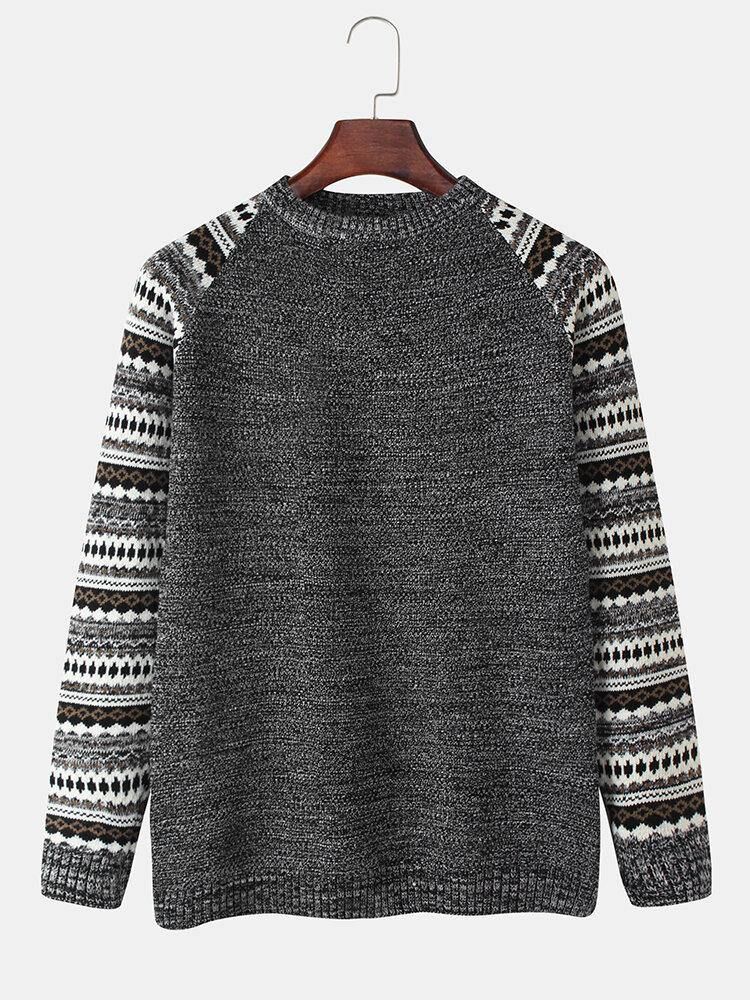 Tribal Strikkemønster For Menn Raglan-Ermer Langermede Vintage-Gensere