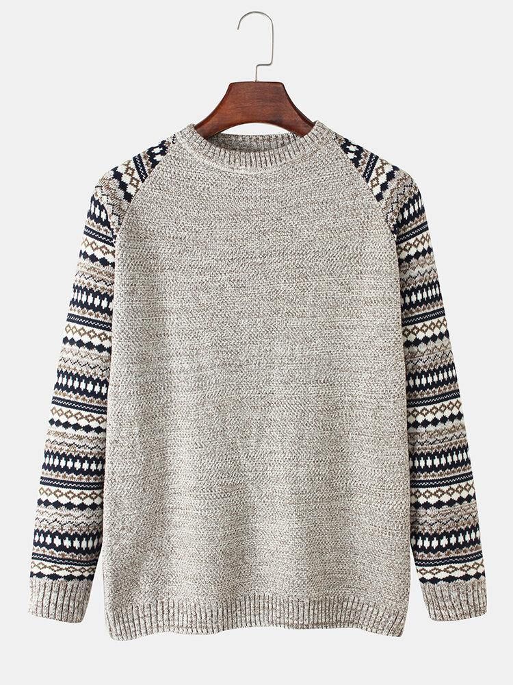 Tribal Strikkemønster For Menn Raglan-Ermer Langermede Vintage-Gensere