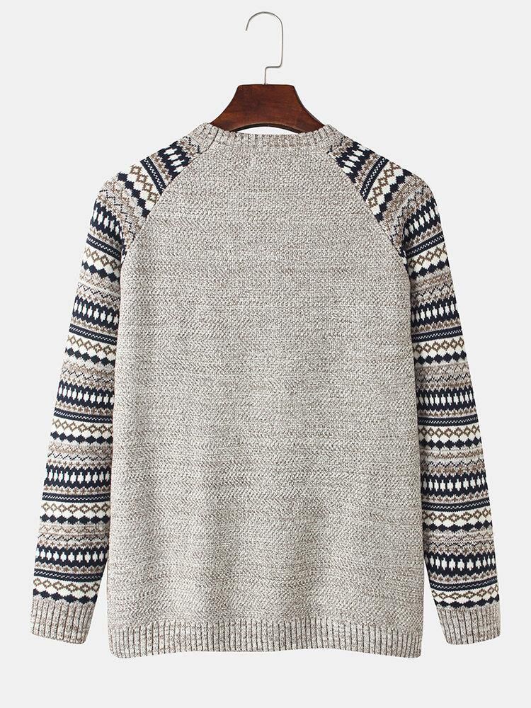 Tribal Strikkemønster For Menn Raglan-Ermer Langermede Vintage-Gensere