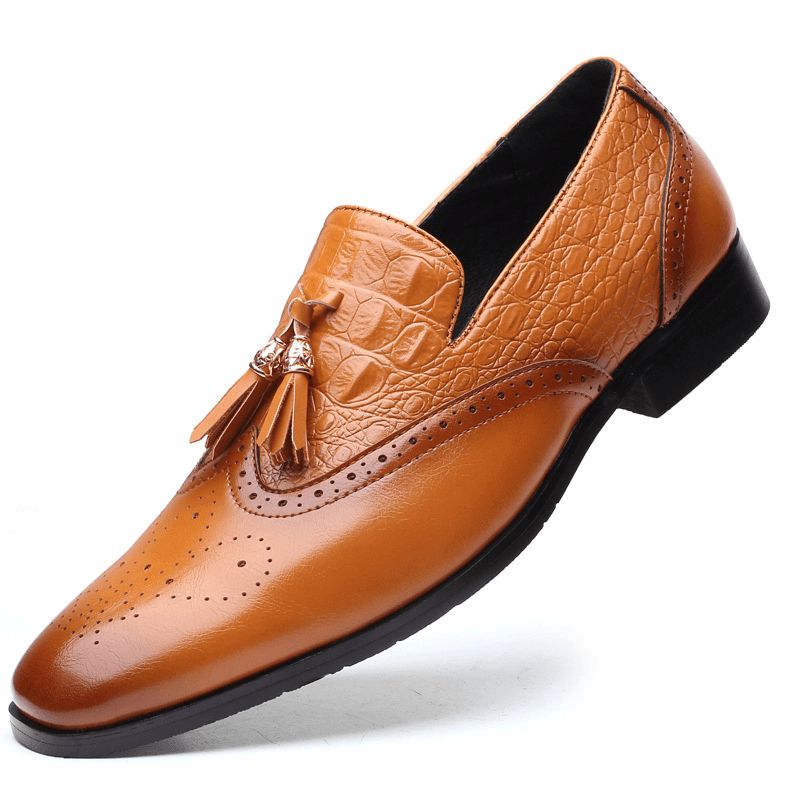 Menn Brogue Tassel Decor Dress Loafers Slip På Business Casual Formelle Sko