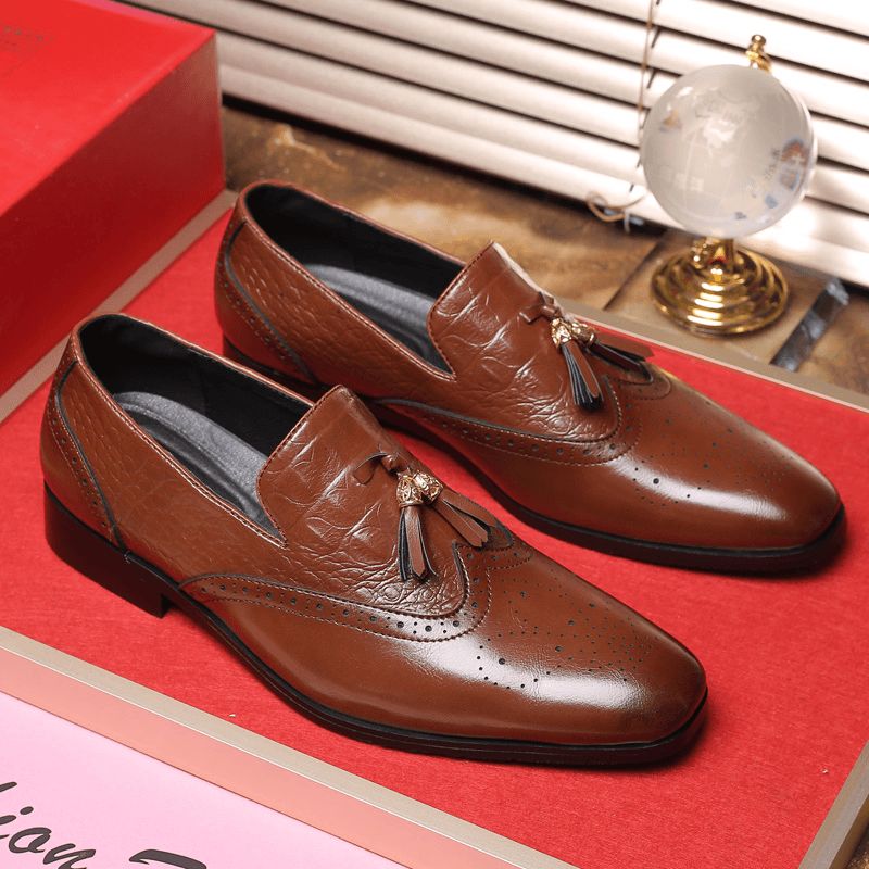 Menn Brogue Tassel Decor Dress Loafers Slip På Business Casual Formelle Sko