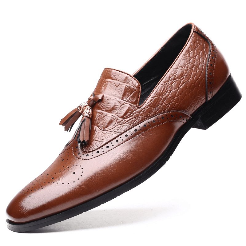 Menn Brogue Tassel Decor Dress Loafers Slip På Business Casual Formelle Sko