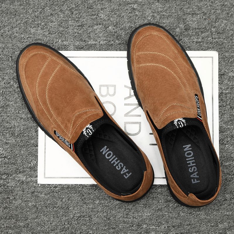 Menn Comfy Griseskinnsøm Sklisikker Rund Tå Lazy Slip-On Loafers Sko