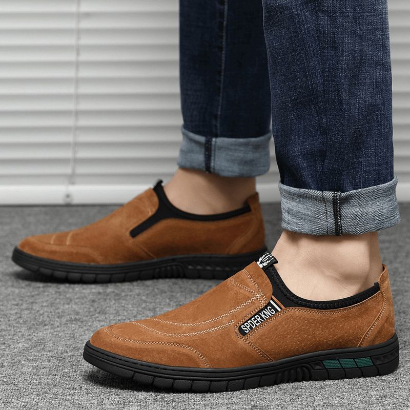 Menn Comfy Griseskinnsøm Sklisikker Rund Tå Lazy Slip-On Loafers Sko