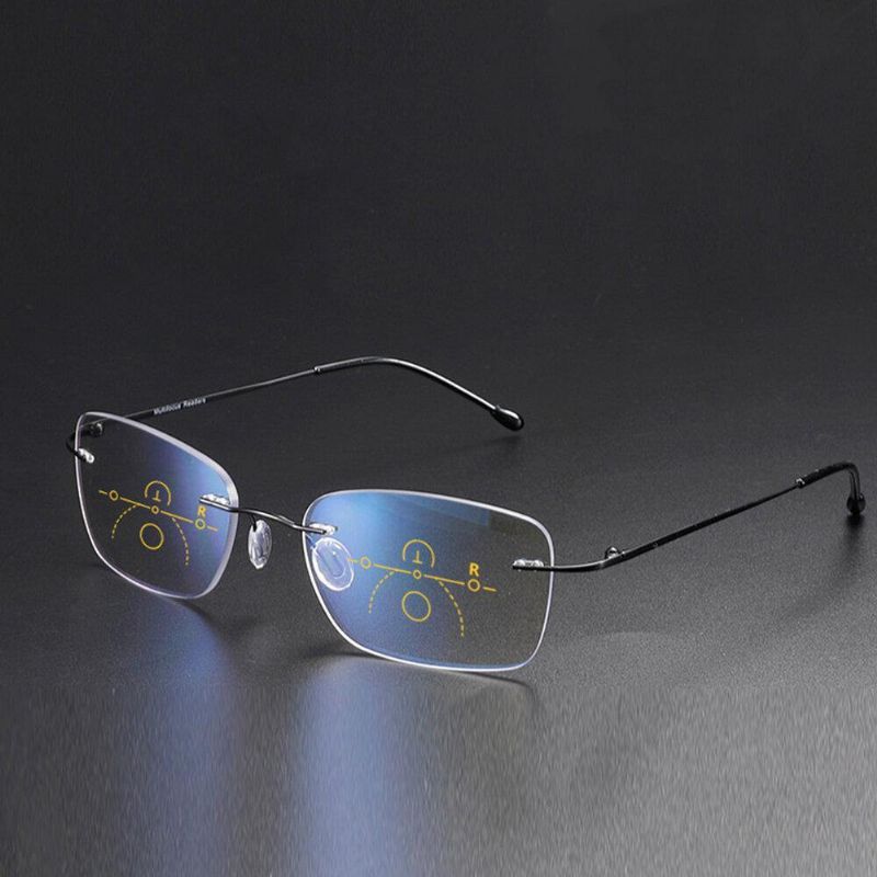 Unisex Dobbeltbruk Rammeløs Multi-Fokus Anti-Blått Lys Intelligent Automatisk Zoom Lesebriller Presbyopiske Briller